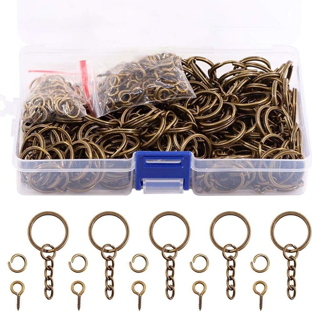450Pcs 4/5 Inch 20mm Bronze Flat Key Chain Rings Kit, Including 150Pcs Split Key